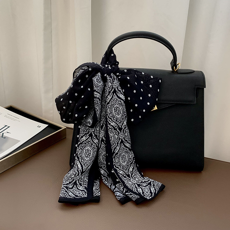 Bufanda de seda, sentido avanzado, todo fósforo, nuevo estilo multiusos, lunares, rosa, cuello, bufanda, bufanda, pañuelo, cinturón para el cabello, cinturón decorativo