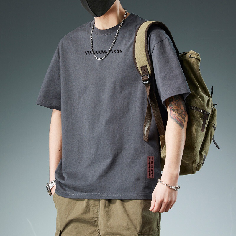 Pure Cotton Heavy-weight Men's Half-sleeved T-shirt Short-sleeved Instagram Popular Brand Pure Cotton Solid Color plus size New Simple Hong Kong-style Black T-shirt