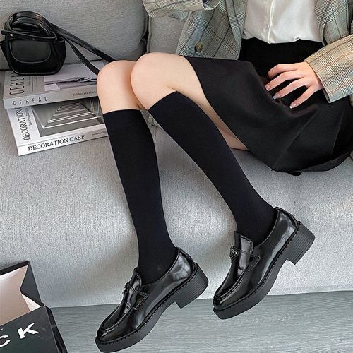 Socks women's calf socks spring and summer leg shaping socks mid-length campus style solid color jk Japanese style pile socks high tube knee socks