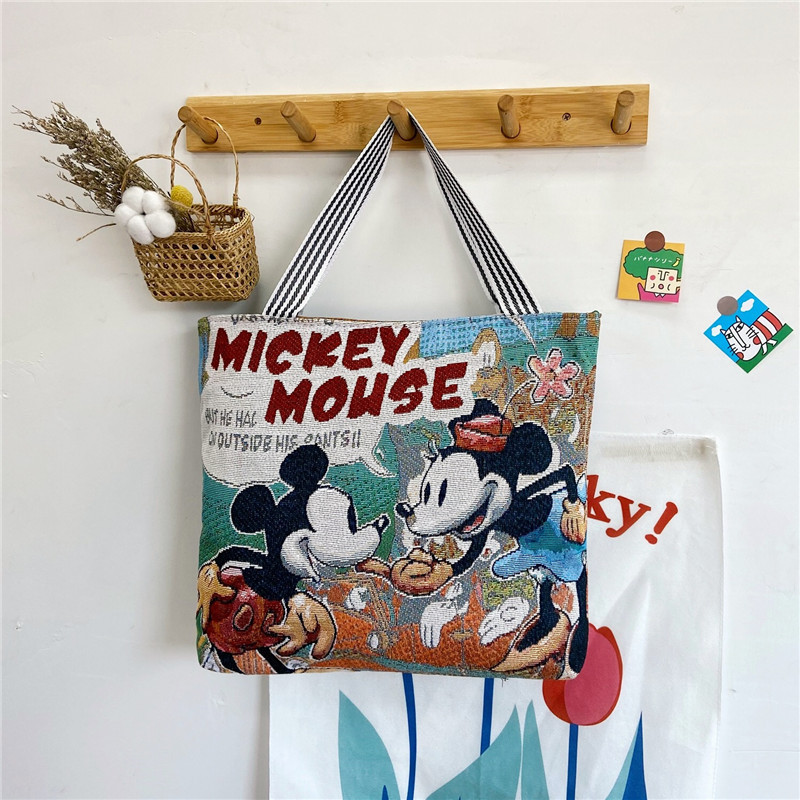 Mickey Mouse Bear Rabbit Embroidery Bag All-match Casual Work Shopping Short-distance Travel Large Capacity Portable Shoulder Bag