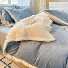 纯色秋冬牛奶绒四件套珊瑚绒床上绒三件套冬季加绒法兰绒简约高级