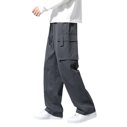 Straight overalls, men's pants, spring and autumn, solid color, large size, young and young sports, assault pants, casual pants, long pants