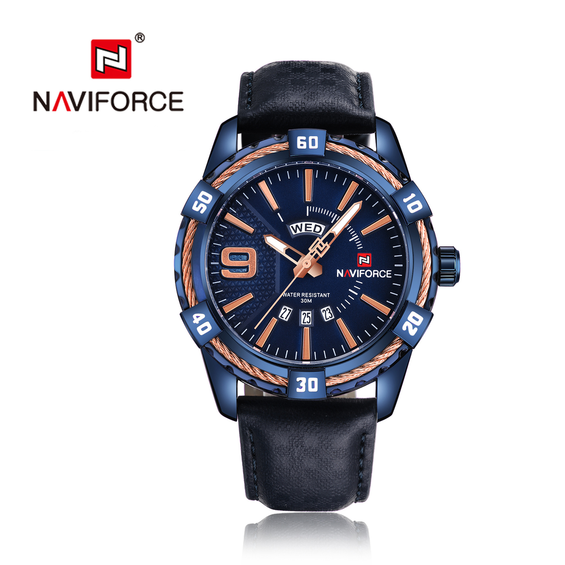 NAVIFORCE Lingxiang 9117L moda impermeable reloj deportivo calendario estilo coreano estudiante cinturón hombres reloj de cuarzo
