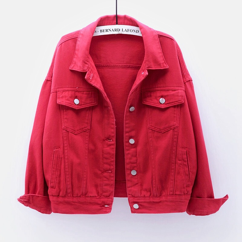 Spring and Autumn New Style Colorful Plus-Size Denim Jacket for Women, Short Korean-Style Loose Bf Long-Sleeve Casual Top