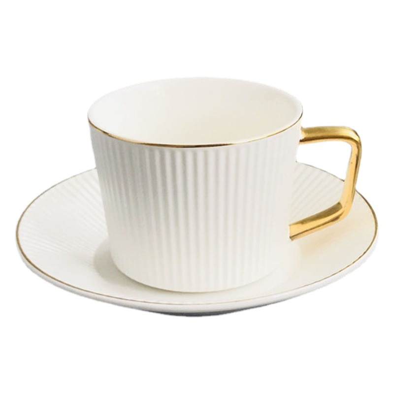 De estilo europeo pequeño borde dorado de lujo a rayas taza de café y platillo traje de cerámica del hogar juego de té de la tarde aparato