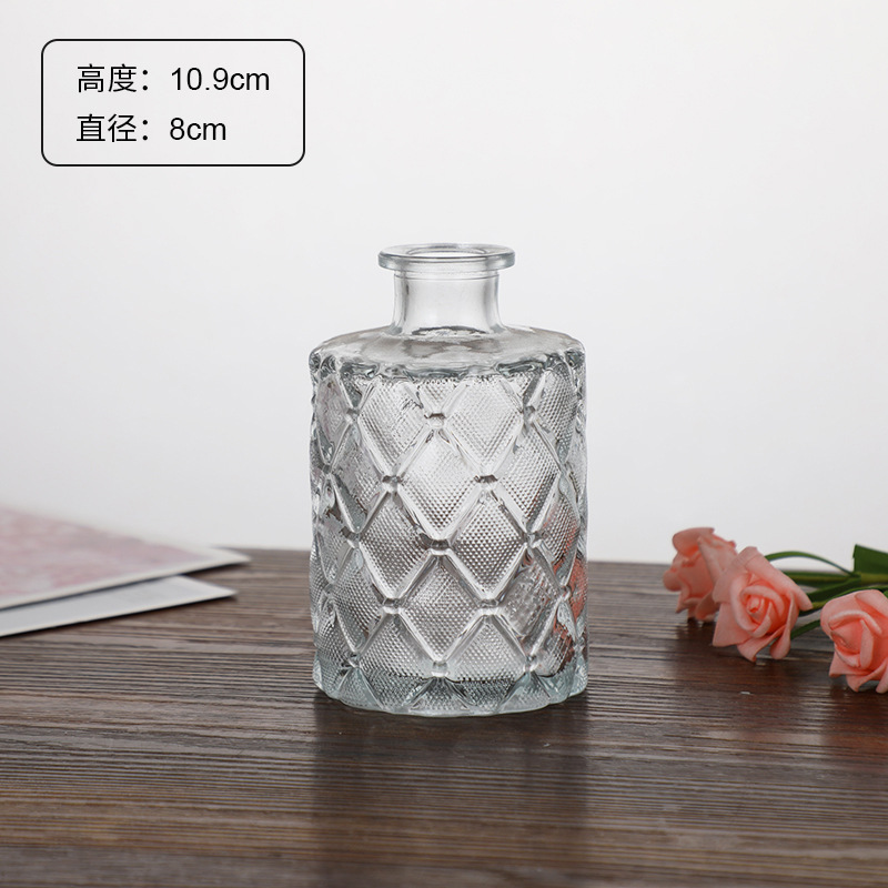 Jarrón clásico personalizado en relieve, vidrio transparente, adornos de escritorio para oficina, colgantes para dormitorio, mini decoración retro