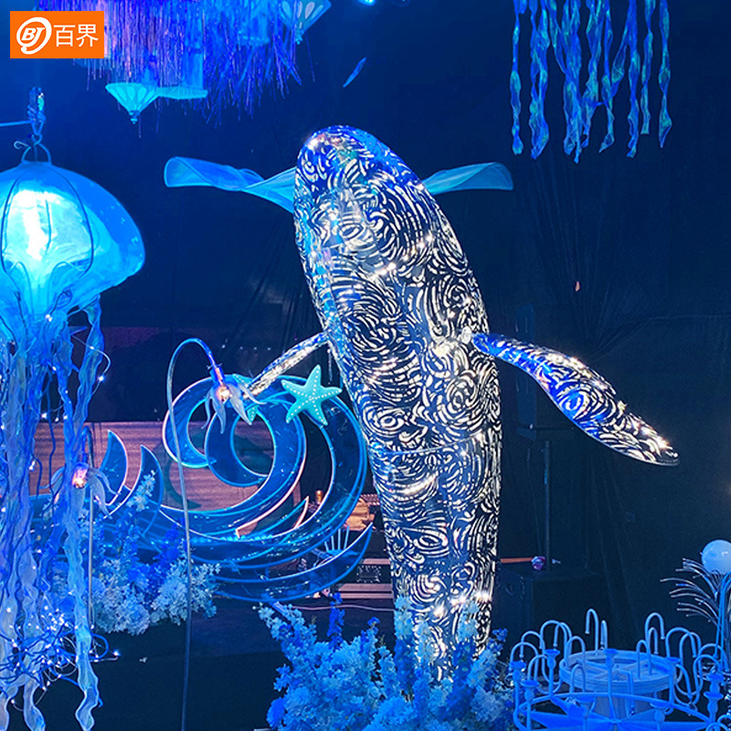百界婚礼堂鲸鱼定制道具游走鲸鱼海洋厅顶部装饰鱼美陈动态电动鱼