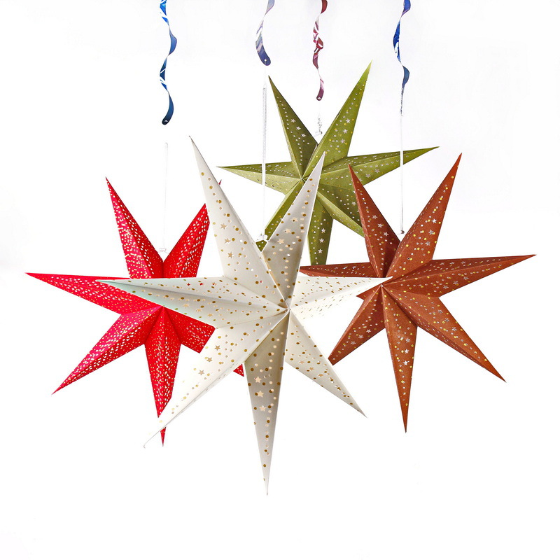 Navidad de papel flocado estrella de cinco puntas linterna colgante retro terciopelo plegable estrella de siete puntas fiestas colgante estrella interior