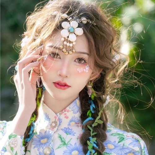 National-style turquoise necklace forehead chain two-in-one flower bell sweater chain Tibetan-style handmade travel accessory hair tie