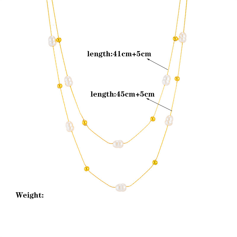 12g Weight PVD Coated Gold Plating Process 18K Gold Plated Plating Material Wholesale Jewelry Pearl 304 Stainless Steel 18K Gold Plated PVD Coated Beaded Plating Layered Necklaces