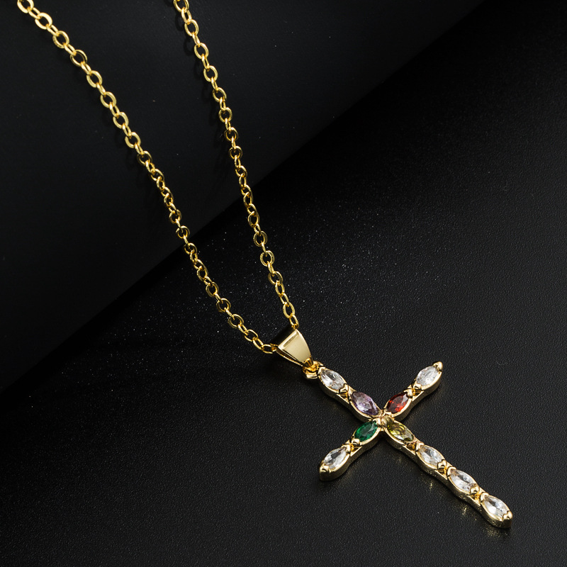 Fashion Gold-plated Copper Pendant Inlaid Zircon Cross Necklace Accessories display picture 5