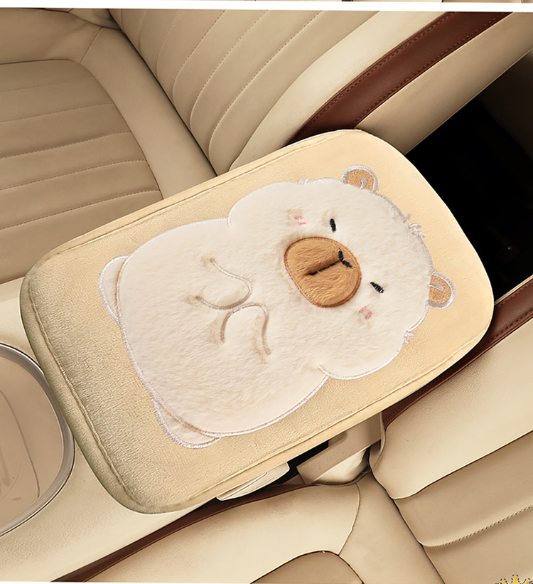 Car Armrest Box Mat Cute Capibara Cartoon Plush Mat Middle Car Central Armrest Elbow Rest Universal Model