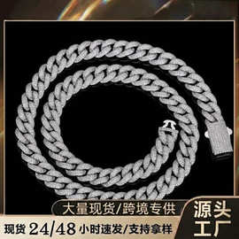 Amazon跨境爆款 10mm铜微镶锆石古巴项链 欧美嘻哈男女同款