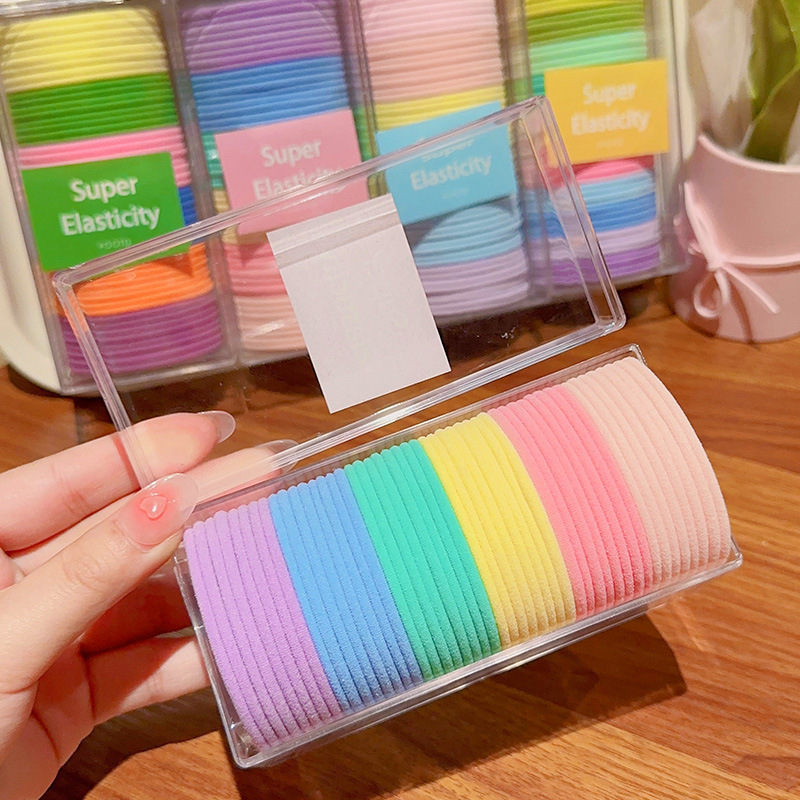 Alta banda de goma elástica banda de pelo cuerda de pelo no duele lazo de pelo alta Cola de Caballo lazo de pelo duradero en caja cuerda de pelo de color coreano