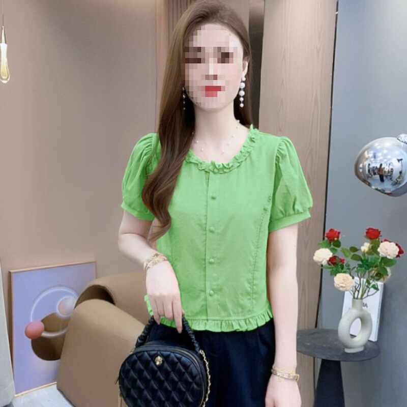 Short-Sleeved Sweet Summer Lace Slimming Blouse Top Fashionable Age-Reducing French Style New Trendy Design for Women