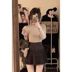 圣诞红色格子百褶裙半身裙女秋冬高腰裙子格纹半裙小个子a字短裙