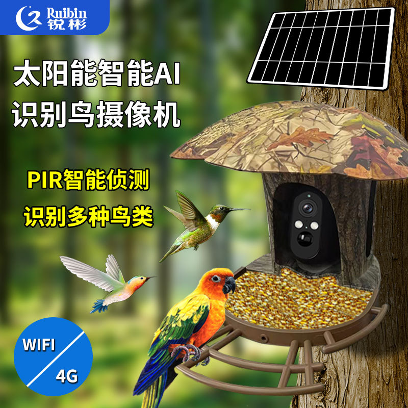 Nueva monitoreo alimentador inteligente AI pájaro identificación batería Cámara al aire libre impermeable solar Cámara