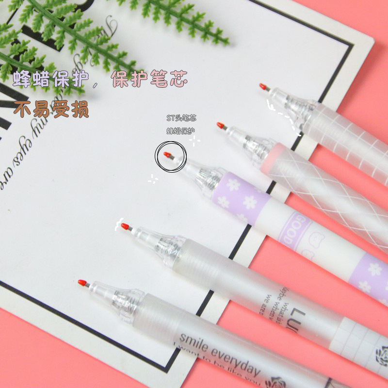 6 piezas en caja ST cabeza de prensa pluma de gel de prensa de alta apariencia estudiante creativo cepillo pregunta pluma mismo color firma pluma