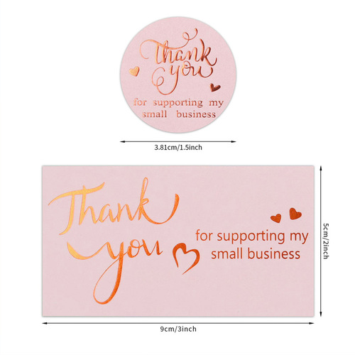 Cross-border wholesale roll foil stamping thank you for purchasing commercial decorative self-adhesive sticker label gift pink card