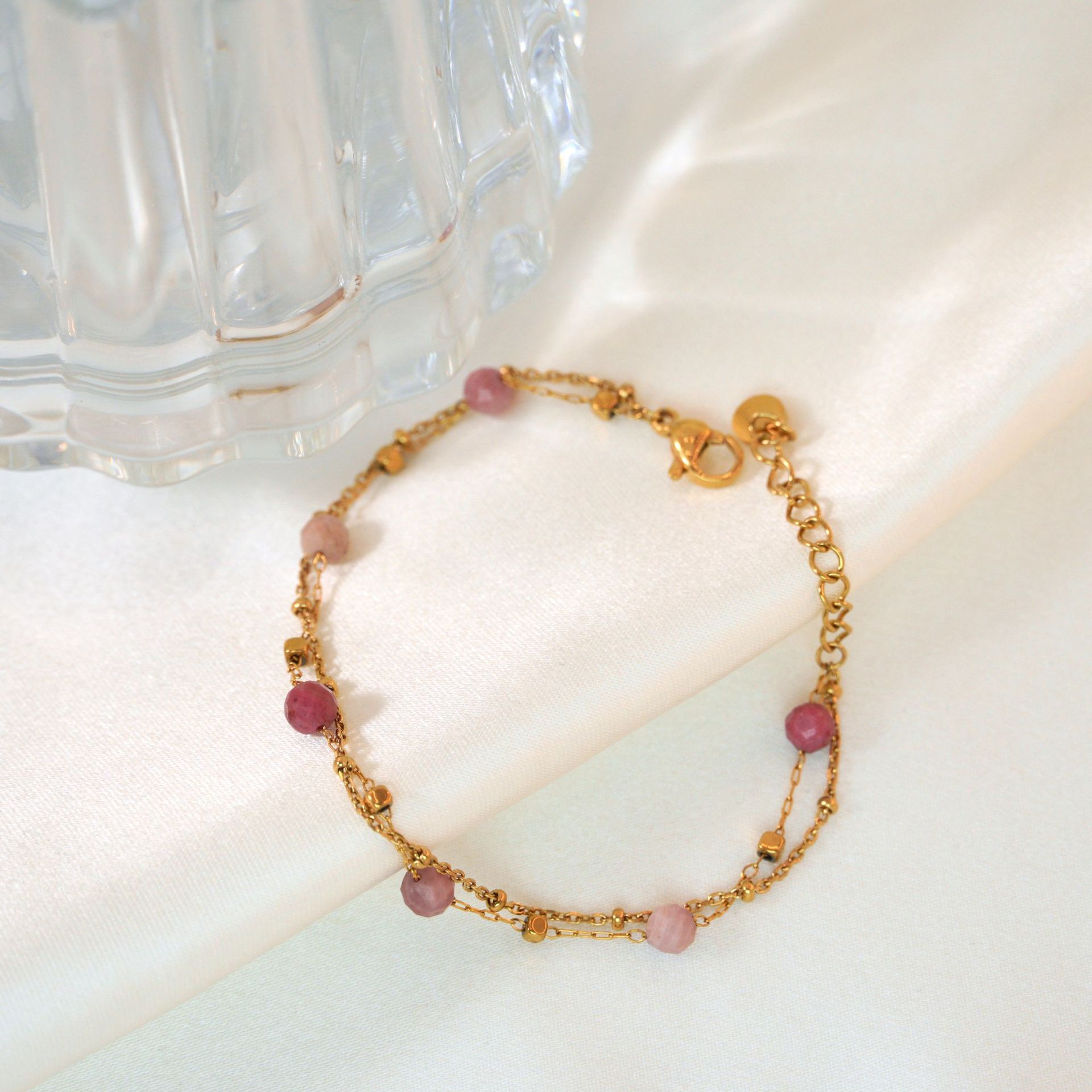 Titanium Steel Chain Material Simple Style Geometric Natural Stone Titanium Steel Bracelets In Bulk