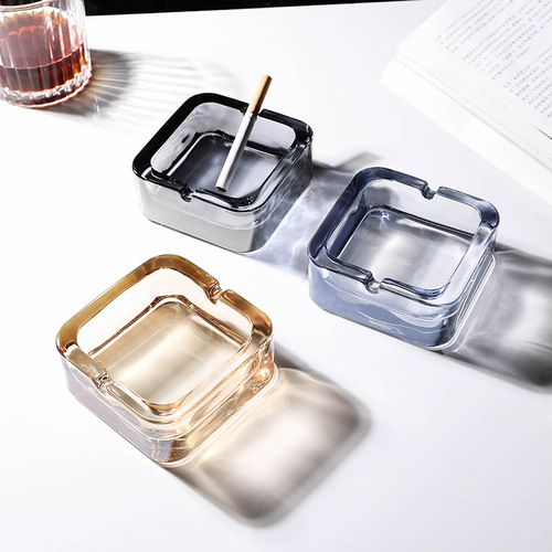 Home Crystal Glass Ashtray Small Elegant Fashion Square Cigarette Bowl Luxury Living Room Creative Hotel High-End Ashtray