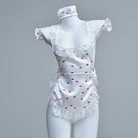 性感蕾丝水灵娃娃樱桃露臀围裙女仆装情趣内衣裸背制服诱惑