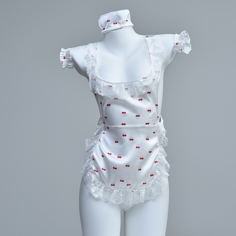 Sexy Lace Water Spirit Doll Cherry Exposed Buttocks Apron Maid Outfit Sexy Lingerie Naked Back Uniform Temptation