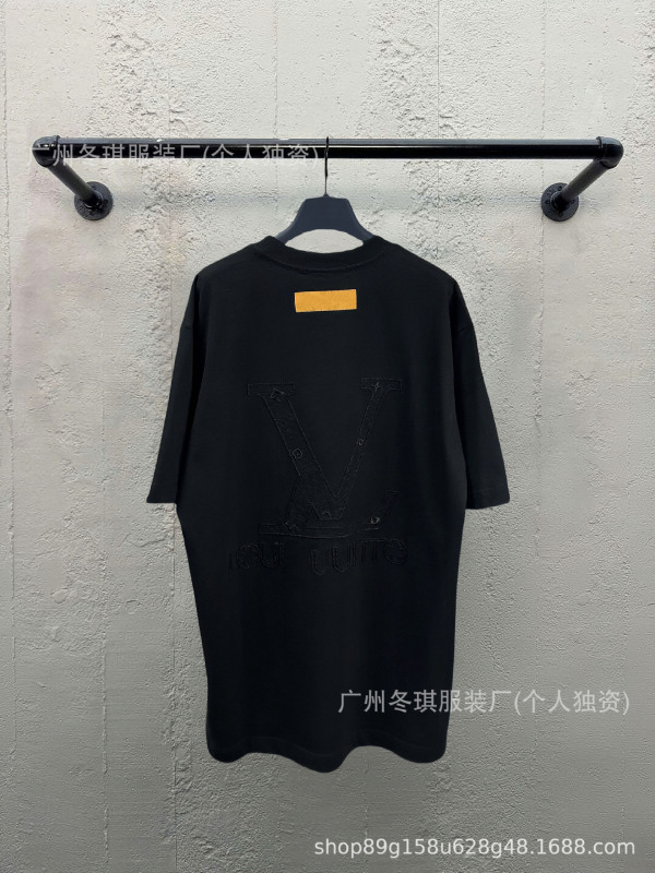 L's 新作夏スタイル中空刺繍織り刺繍文字トレンディブランドゆったりおしゃれ半袖ロバ高バージョン Tシャツ|undefined