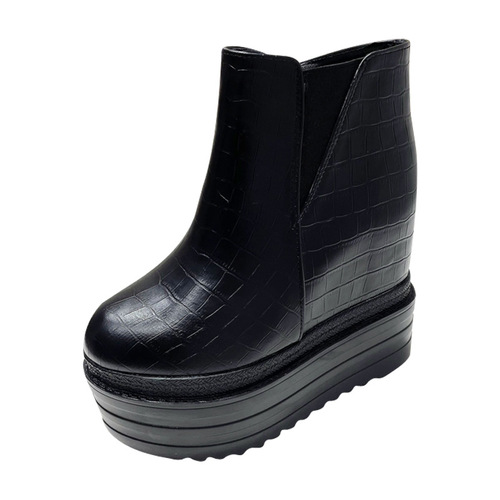 Wedge super high heel short boots 14CM autumn and winter new style small platform thick-soled Martin boots white inner height increasing women's shoes
