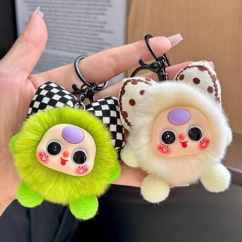 Cute Faux Rabbit Fur Small Coal Ball Bag Pendant, Exquisite Doll Charm for Backpacks, Cartoon Toy Car Keychain