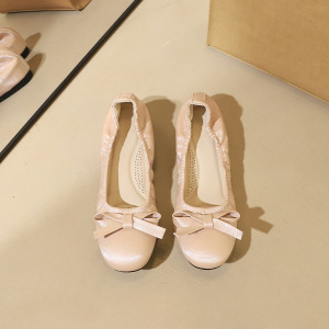 135-H168 ballet style bow French style sweet round toe with shallow mouth and raised soft sole single shoe for women