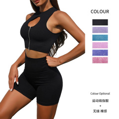 国境を越えたヨガ服セットの女性シームレス運動はベストアマゾンの高腰ヨガズボンのジッパーのトレーニング服を集めている