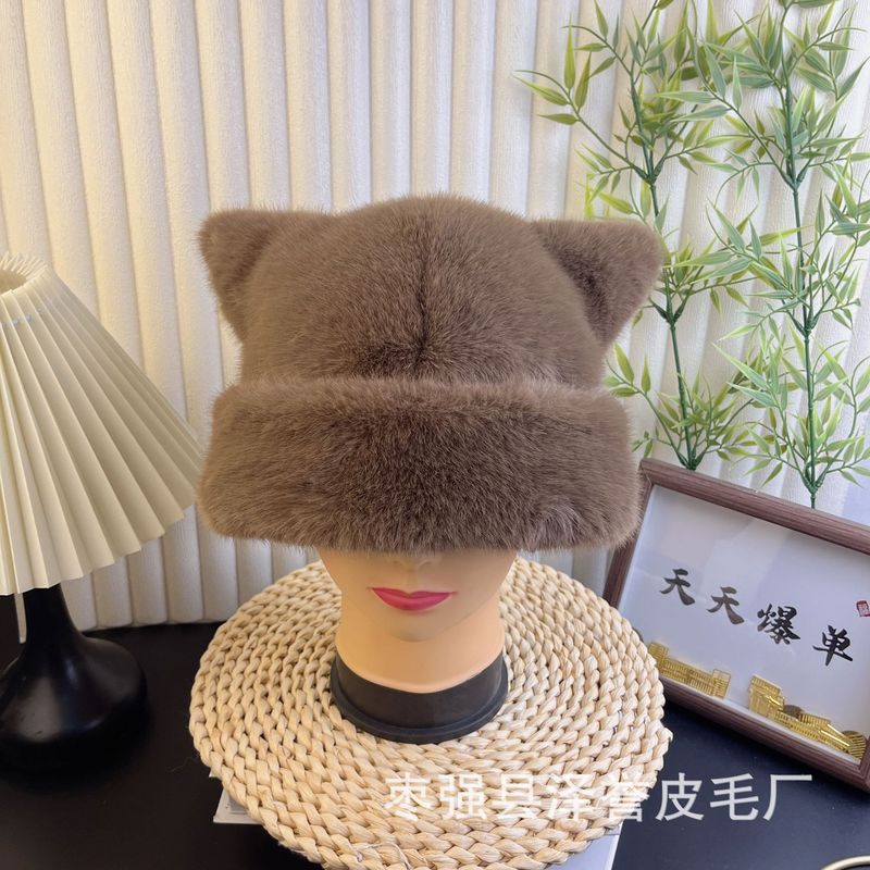 豹纹帽子小精灵新款秋冬时尚豹纹耳朵毛绒渔夫帽女小众复古护耳帽|undefined
