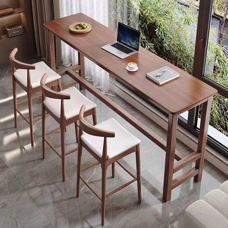 Balcony Bar Table Simple Household Solid Wood Long Table Window Narrow Table High and Low Legs Long Table High Table and Chairs Against the Wall