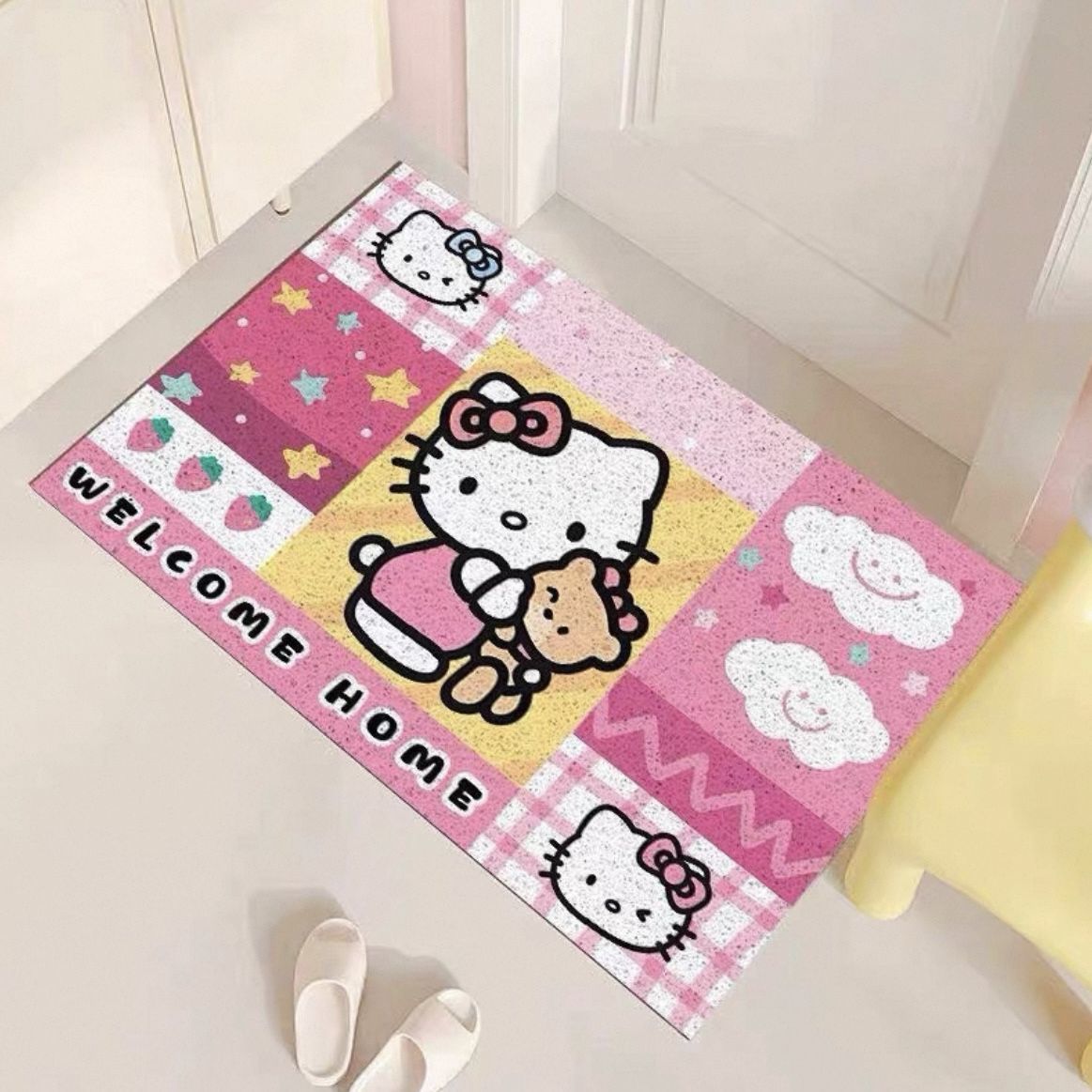 Cute Kitty Silk Loop Doormat for Entryway, Dirt-Resistant, Customizable, Non-Slip, Easy to Clean Entrance Door Mat