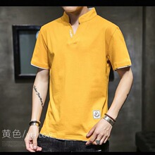 夏季短袖时尚休闲ins文艺修身男立领原宿流行新款色T恤青年潮流