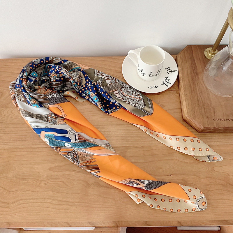 Decoración de verano bufandas de seda para viajeros bufandas profesionales 70x70 pequeñas bufandas cuadradas accesorios de mujer ataduras de cabello seda simulada