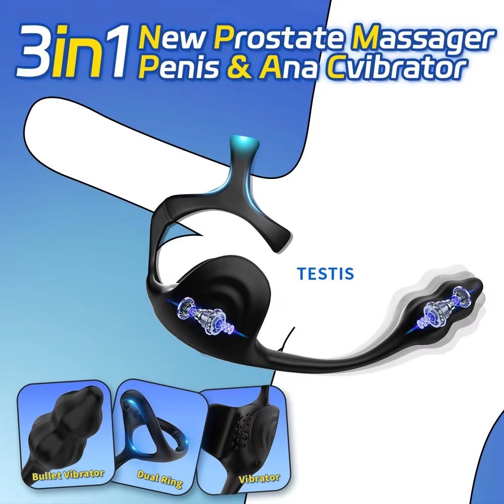 3-in-1 Vibrating Prostate Massager with Scrotum Ring and Anal Plug, 10 Frequencies, APP Control — detail image 3