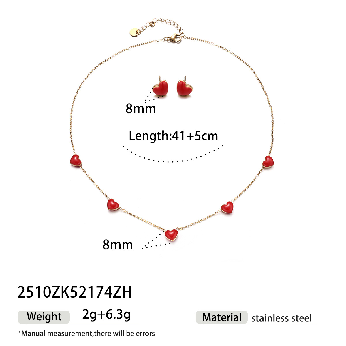 TENA Europa y América collar de acero inoxidable acero titanio no se desvanece aretes rojos de amor conjunto de cadena de clavícula de venta caliente transfronteriza para mujeres