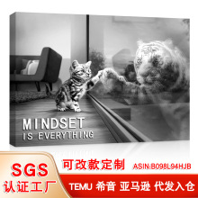 亚马逊励志墙艺术卧室挂画 办公室无框画 黑白老虎与猫客厅装饰画