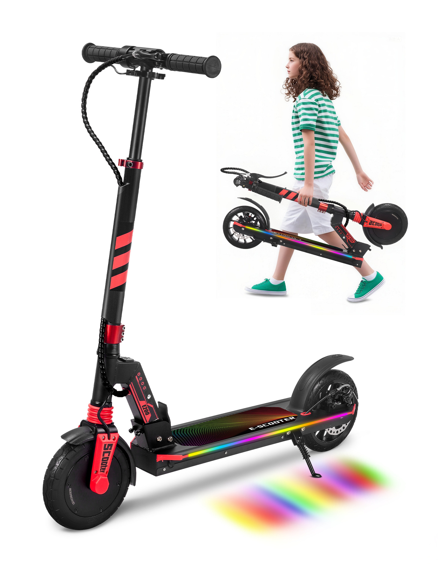 Nuevo producto transfronterizo: Patinete eléctrico infantil y para adultos, plegable y portátil, con batería de litio de 8 pulgadas.