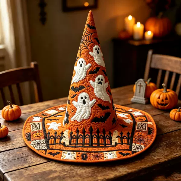 Halloween Quilted Witch Hat Table Decoration Party Creative Wizard Hat Pumpkin Ghost Theme Festive Hat