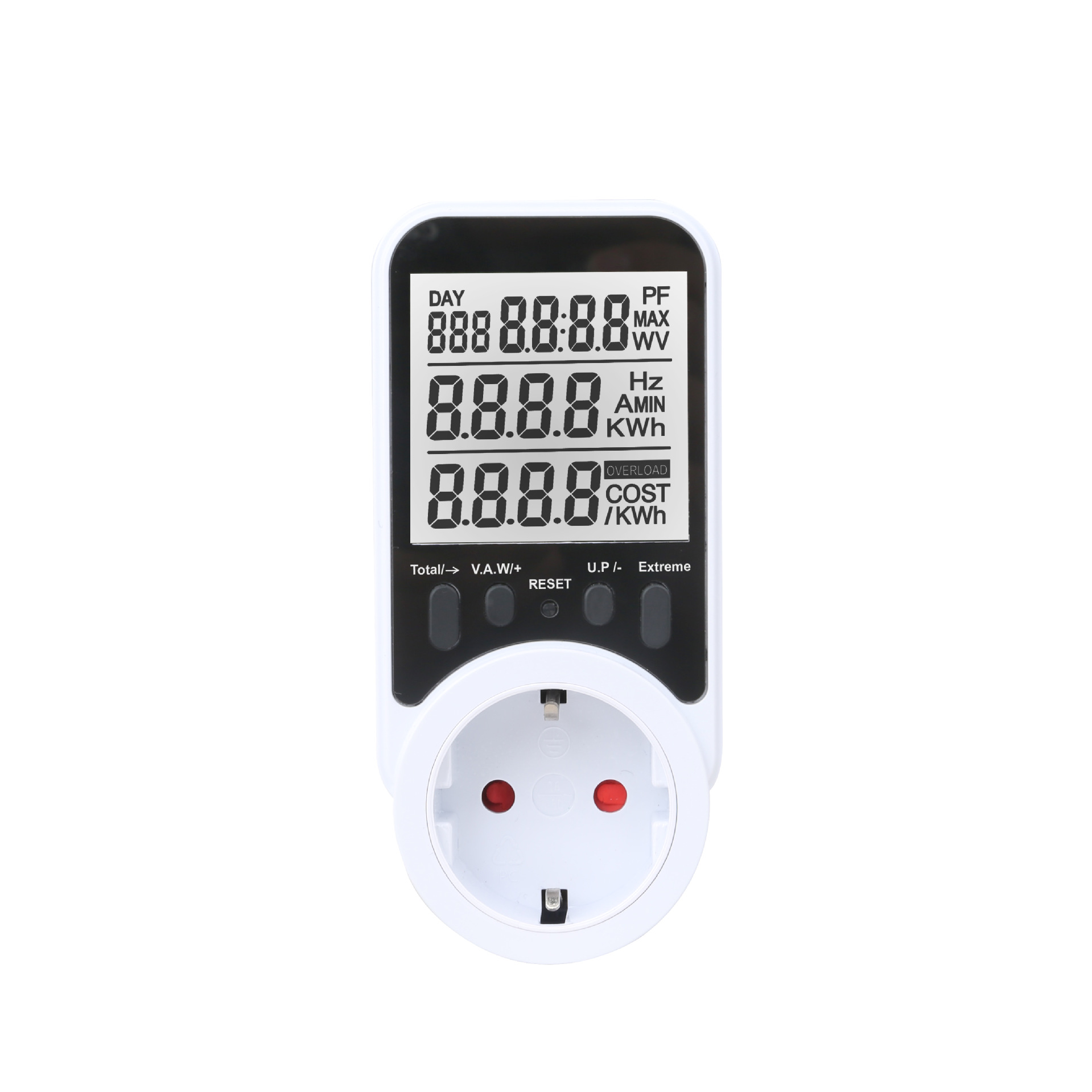 厂家供应 大屏欧规背光计量插座 电力监测仪 智能家用监测计费器