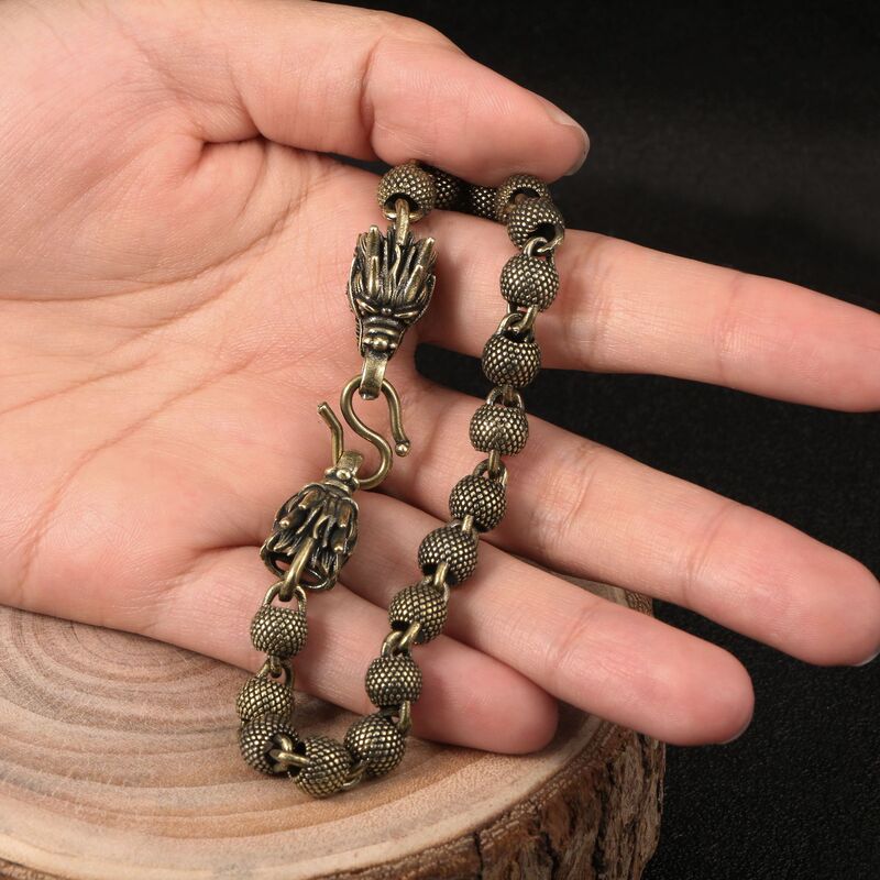Handmade retro brass solid frosted copper bead bracelet European and American ins trendy creative faucet bracelet for men and women
