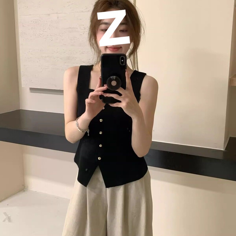 法式小香方领针织马甲2025年夏季设计感小众短款上衣无袖背心气质|undefined