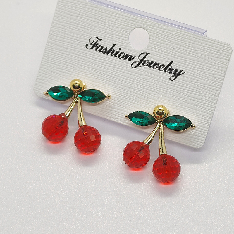 Aretes de cereza roja para mujer – colgante exquisito, fruta de imitación versátil, nuevo estilo