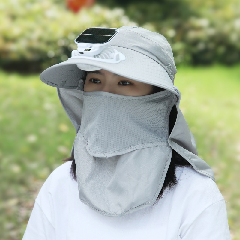 女性用夏用ソーラー充電式ファンハット、屋外牧歌的な温室作業用マスク、顔を覆う日よけ帽子|undefined
