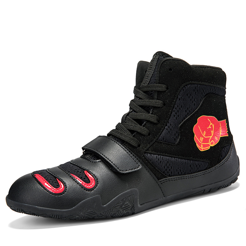 1123 Boxing Shoes for Men and Women, High-Top Mesh Lace-Up Wrestling Shoes, Non-Slip Breathable Cross-Border Sports Shoes with Velcro