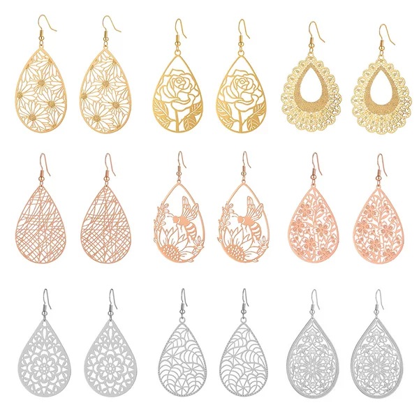 Foreign Trade Jewelry Source Manufacturer Direct Supply Amz Hot-Selling Metal Copper Water Drop Earrings Light Luxury Style Vintage Earrings