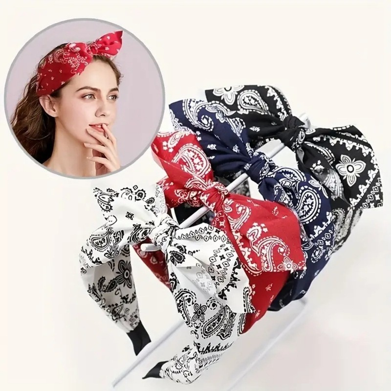 国境を越えた売れ筋の蝶結びのつば広ヘッドバンド、レトロなカシューフラワーノットヘッドバンド、ウサギの耳プレスヘアピン、女性用ヘアアクセサリー|undefined